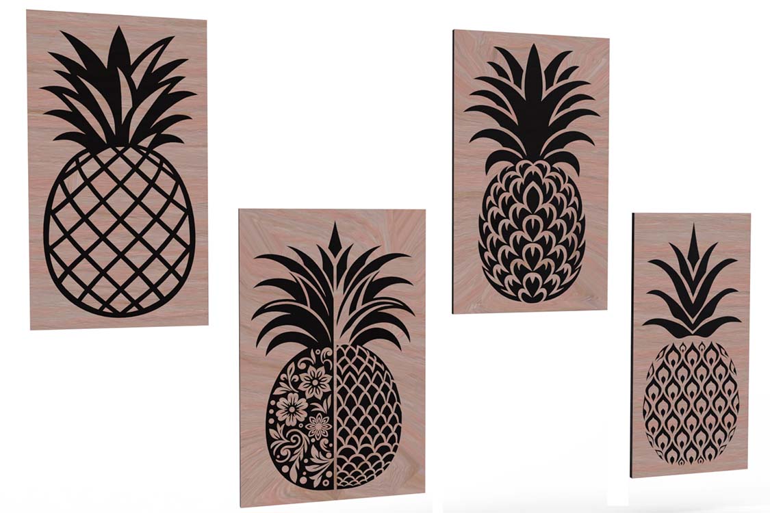 Pineapple wood laser engraving and vinyl sticker designs in DXF format, perfect for creating unique and personalized home décor, accessories, and more.