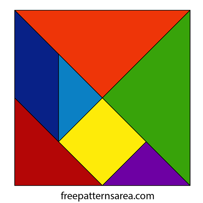 7 Piece Colored Tangram Vector