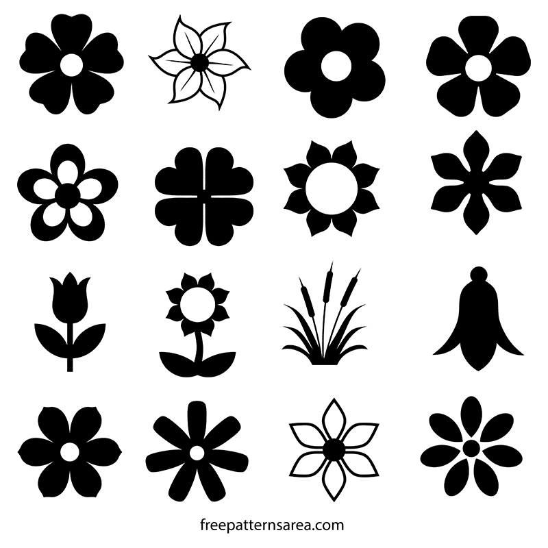 Flower Silhouette Vector and Outline Templates - FreePatternsArea