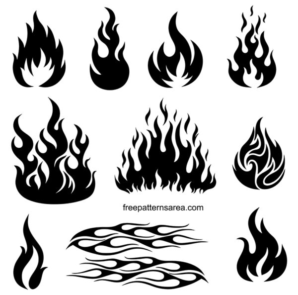 fire flame clipart black and white