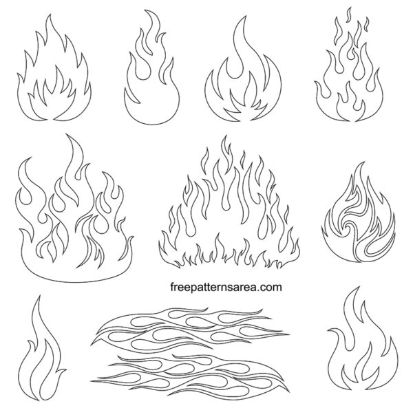 fire flame clipart black and white