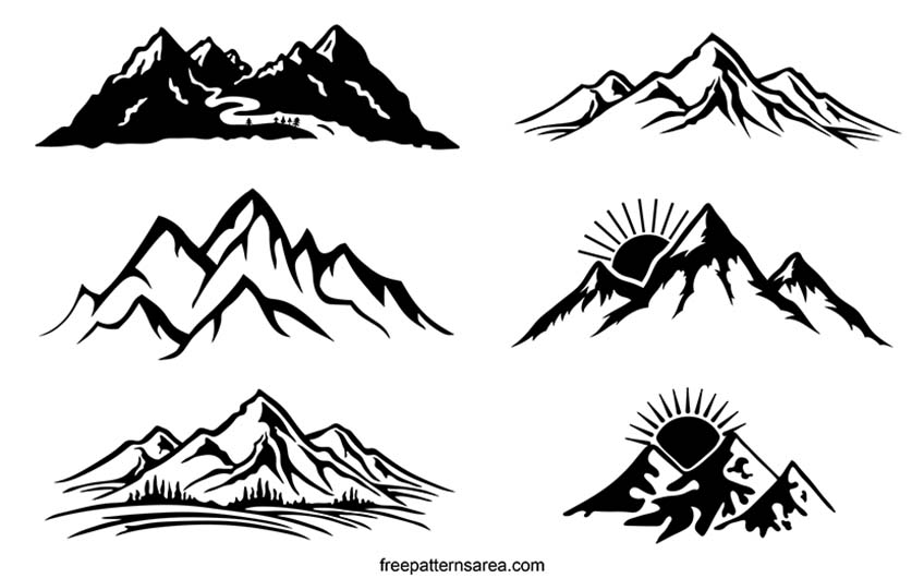 Mountain Silhouette Vector Art Designs - FreePatternsArea