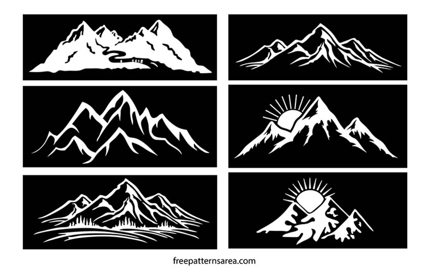 Whether you're a hiker, camper, or outdoor enthusiast, our mountain design templates are the perfect addition to your projects. Use them for vinyl decals, scrapbooking, stencils, and t-shirt prints.
