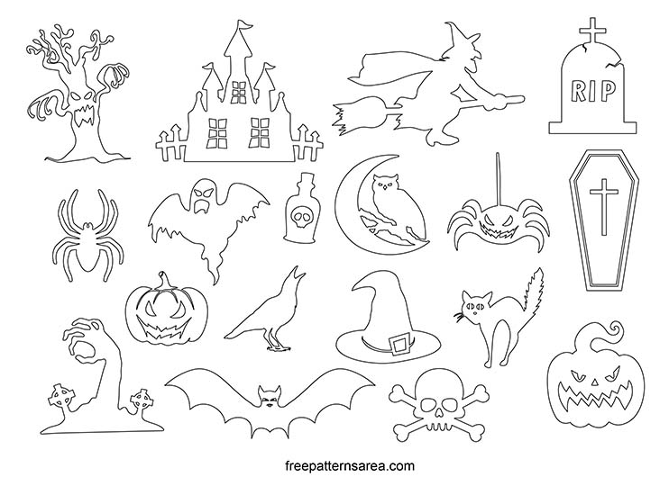 Discover 18 Halloween PDF templates with printable silhouette outlines. Perfect for crafts, cut-outs, and decorations.
