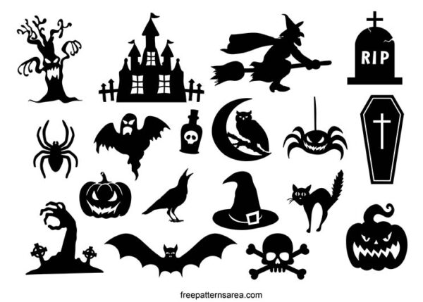 Use free, creepy Halloween PNG, DXF, CDR silhouettes with transparency for flexible digital designs, graphics, vector and projects.
