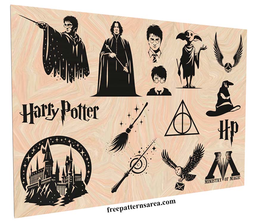 Harry Potter DXF templates are optimized for vinyl cutters and laser cutters, facilitating the creation of vinyl decals or engravings on various surfaces.